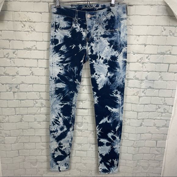 American Eagle AEO Bleached Tie Dye Skinny Stretch Jeggings 2 - Picture 2 of 11